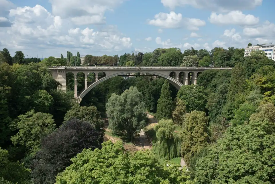 Adolphe Bridge seen above the trees of the Pétrusse park