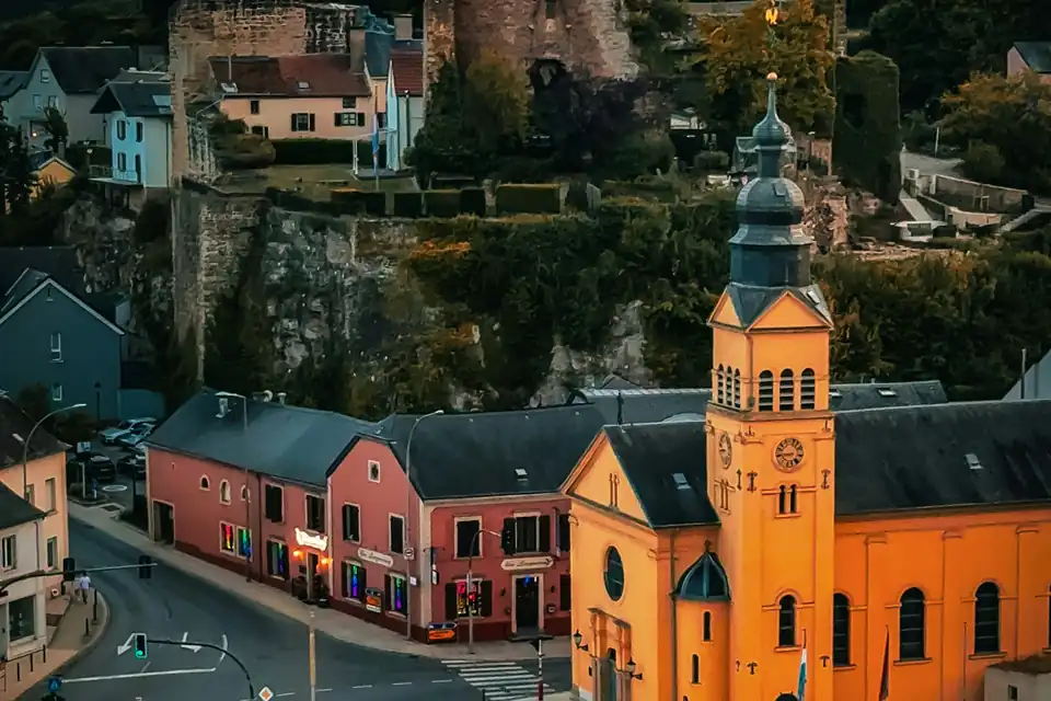 Church and houses in the lower town of Luxembourg City