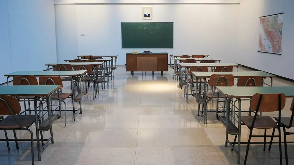 Empty classroom with desks