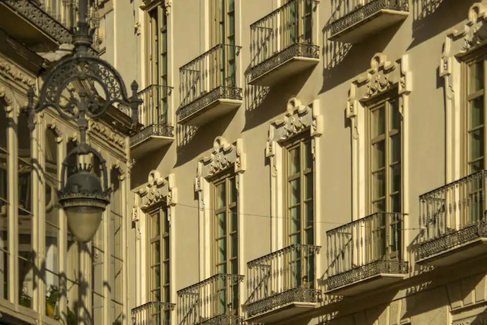 Elegant apartment building facade with balconies