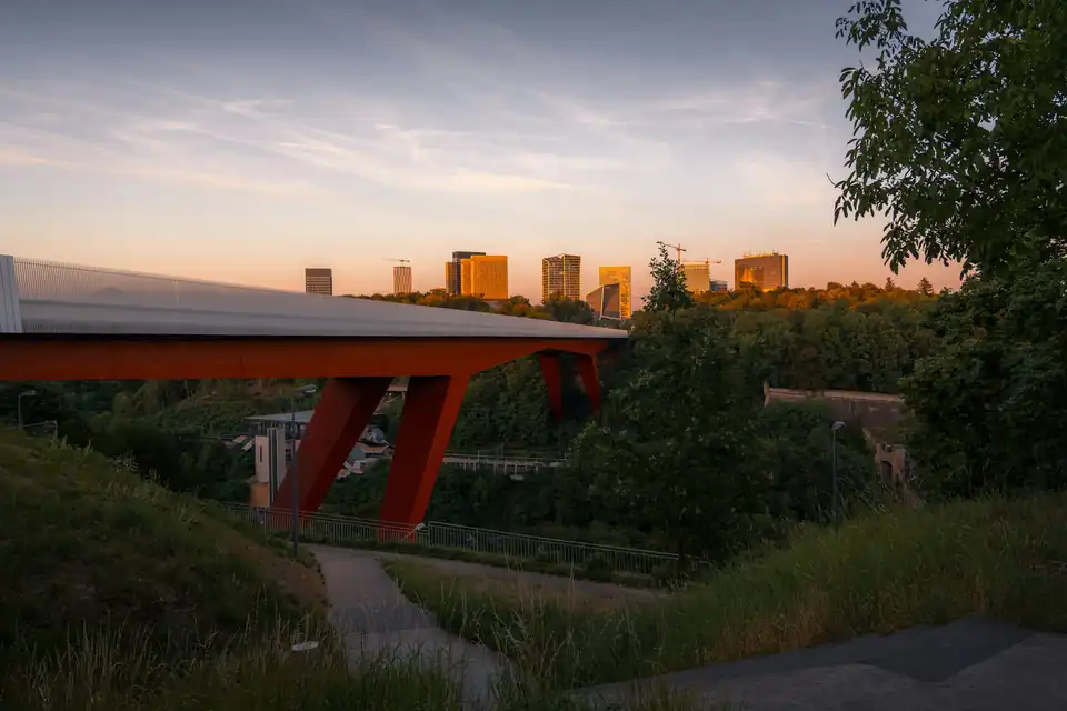 Kirchberg office towers at sunset seen from the valley